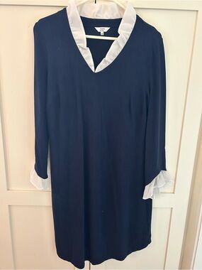 crown & ivy Navy Long-Sleeve Shift Dress with White Collar and Cuff Trim